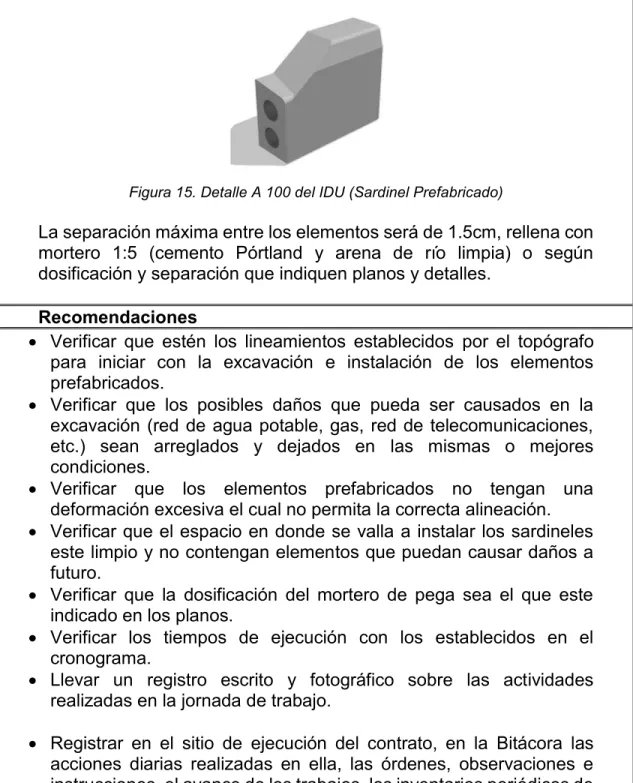 Figura 15. Detalle A 100 del IDU (Sardinel Prefabricado)