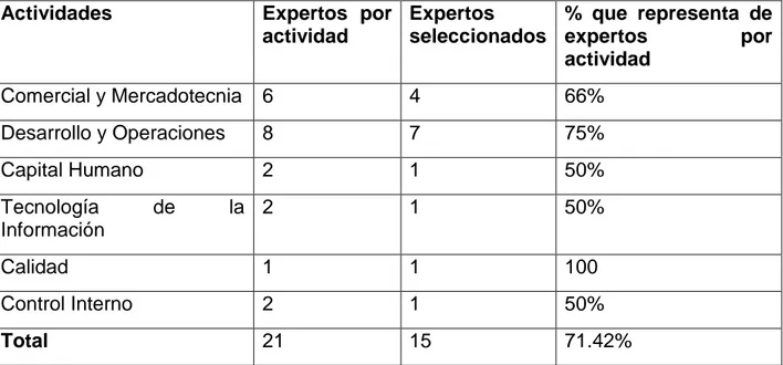 Tabla 2.2. Relación de expertos seleccionados en la organización. 