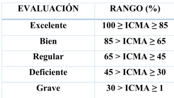 Tabla 2.4.  Escala de evaluación del ICMA