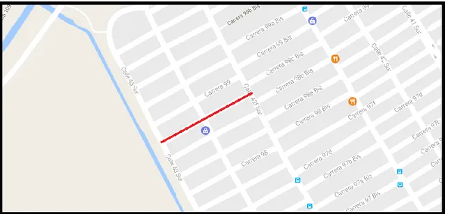 Ilustración 1: Ubicación tramo barrio Jazmín Occidental (Carrera 98C)  Fuente: Google Maps 