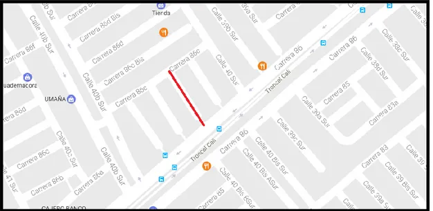 Ilustración 2: Ubicación tramo barrio Patio Bonito (Calle 40 Bis A Sur)  Fuente: Google Maps 
