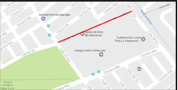 Ilustración 8: Ubicación tramo medido, barrio Patio Bonito (Carrera 95A)  Fuente: Google Maps 