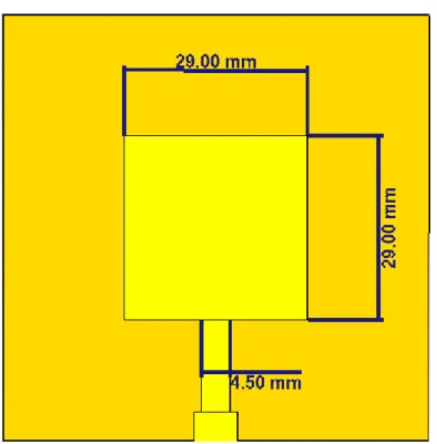 Figura 2.4. Primer modelo de la antena parche cuadrada. 