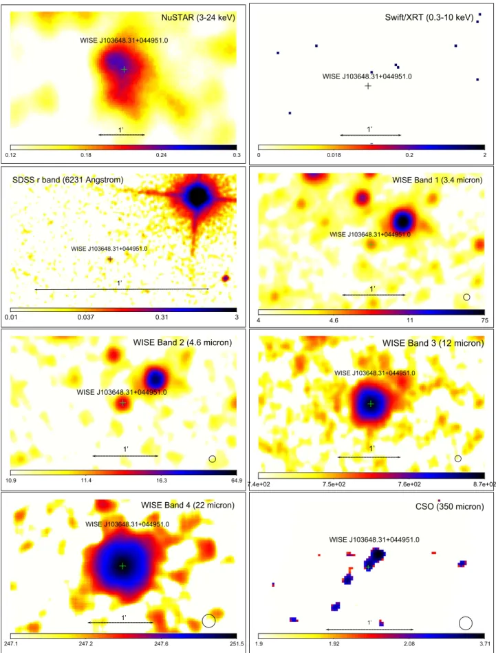Figure 1. Images of the ﬁeld around WISE J1036+0449 from the hard X-rays to the far-IR