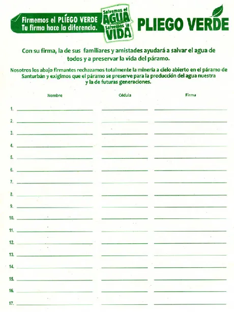Figura 6: Formato recolección  de firmas pliego verde  Fuente: Corporación compromiso