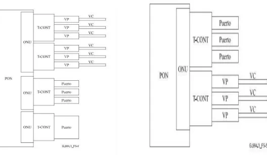 Figura  1.9a.  Multiplexación                Figura  1.9b.  Multiplexación  combinada  combinada en una PON