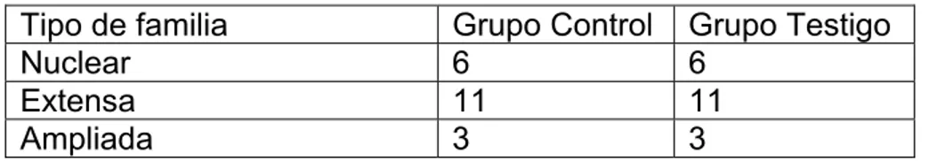 Tabla 3 Distribución según tipo de familia. 