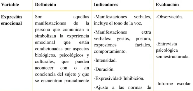 Tabla 7. Operacionalización de las variables II. 