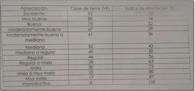 Tabla 8. Valor potencial Vs Índice de afectación 