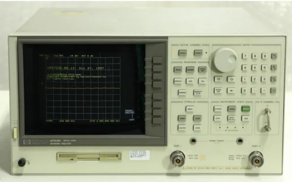 Figure 3.10: Vector network analyzer.Model HP-VNA-8753D. The device can measure reflected (1 port measurements) and transmitted (2 port measurements) voltages