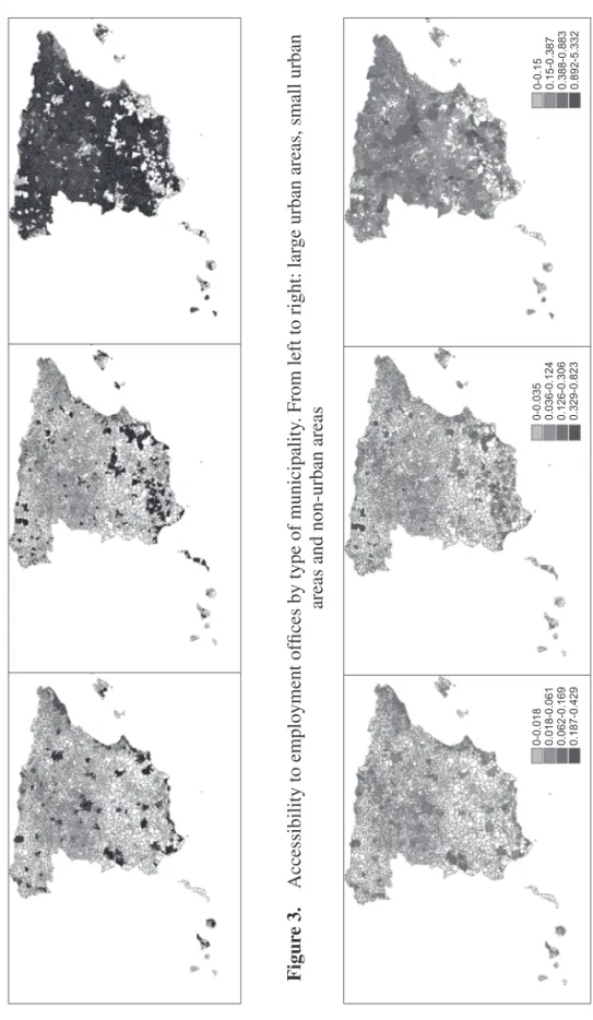 Figure 2.Types of municipalities. From left to right: large urban areas, small urban areas and non-urban areas Source: own elaboration.