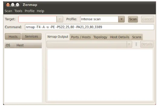 Figura 2.1 GUI de Zenmap tomada de Ubuntu 10.04 LTS por captura de pantalla. 
