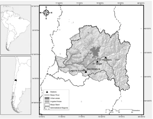 Figure 1: Location of the Maipo River Basin and measuring stations used in this study 