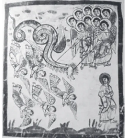Fig. 2: La Mujer y el Dragón (Apoc. XII, 1-3),  segunda mitad del s.  I X . Cambrai (Francia), 