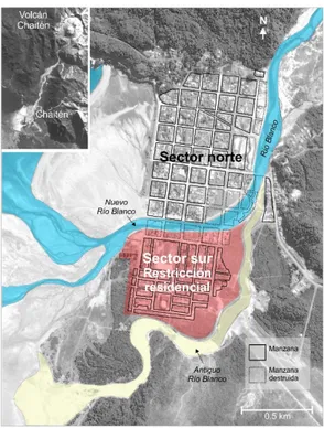 Figura 1. Chaitén y el nuevo cauce del Río Branco 