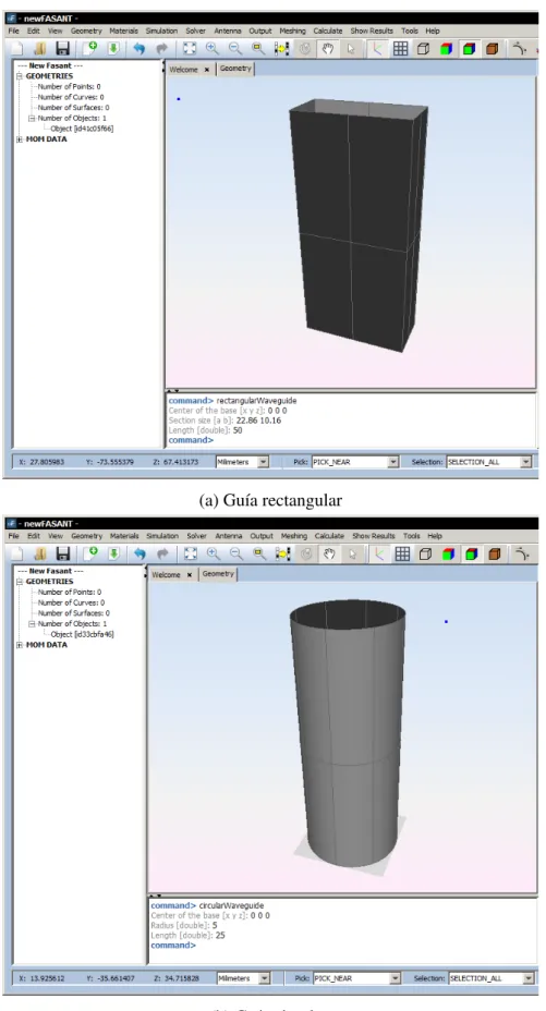 Figura 4.5: Comandos para trabajar con gu´ıas rectangulares y circulares.