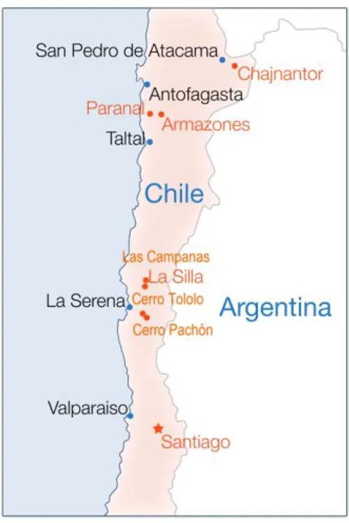 Figure 4-1. Observatories' locations. Source: European Southern Observatory. 