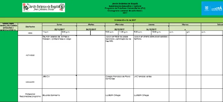 Tabla 3. Cronograma de Actividades. Fuente. JBBJCM