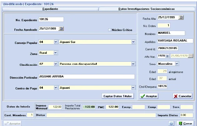 Fig. 3.5 Datos de los expedientes. 