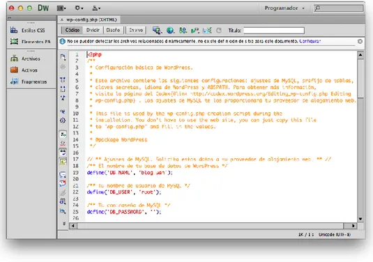 Figura 31:  Edición del código fuente del fichero en Dreamweaver CS6 12.0 