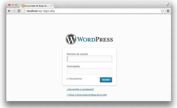 Figura 34:  Pantalla de logado de WordPress 