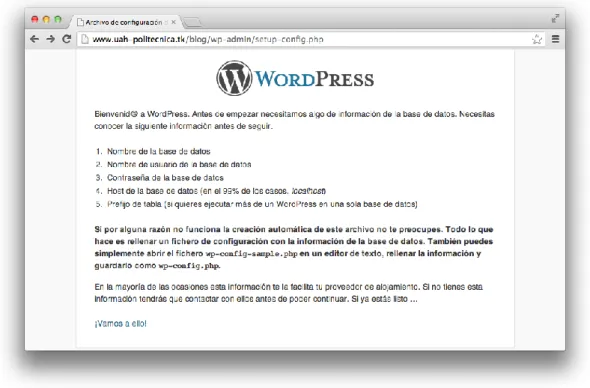 Figura 48:  Información necesaria para la instalación de WordPress 