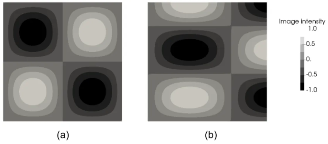 Figure 1: Synthetic images used in numerical tests: (a) Reference image, (b) Target image.