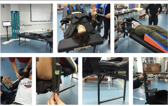 Figure 2. Strength testing for shoulder rotators. A, Experimental setup (FED = electromechanical dynamometer, PS = pulley system, and SS = stabilizer system)