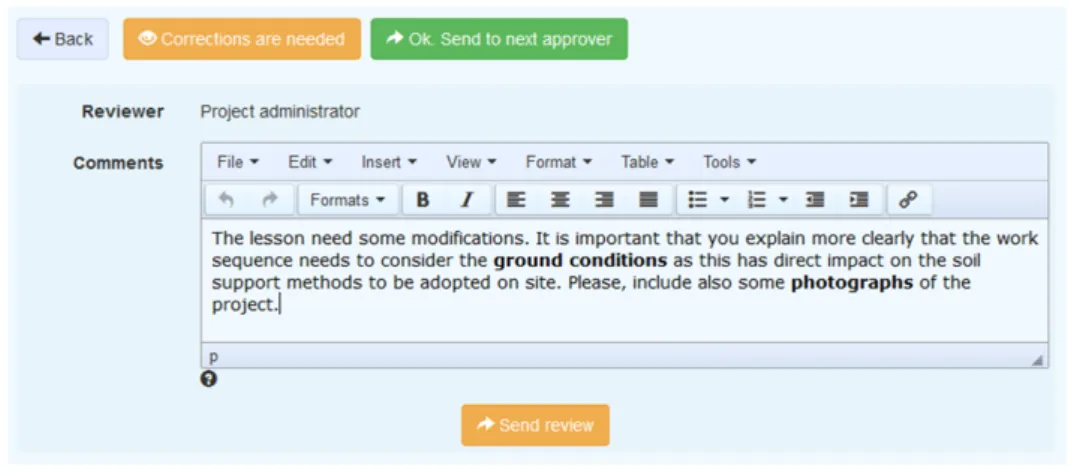 Figure 6. Screenshot of the web application showing the review option.