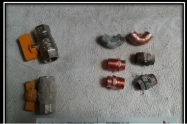 Ilustración 8 Accesorios en cobre (macho, codo) y válvula de paso.   Fuente: Técnico instalador y reparador 