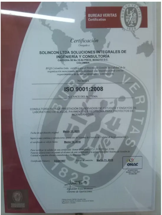 Ilustración 6 Certificación ISO 9001 