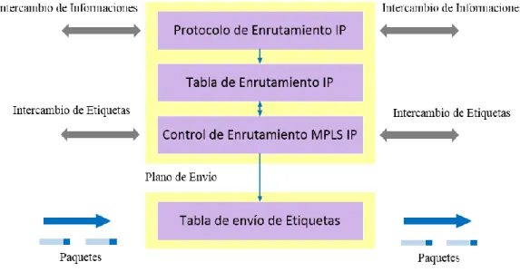Figura 1.7 Representación de las componentes de envío y control en MPLS (R, 2005)