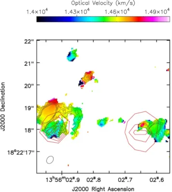Figure 18. Optical extinction map for the Mrk 463 system derived from the H α/Hβ ﬂux ratio, as described in the text