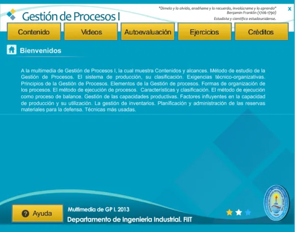 Figura 1. Vista principal de la multimedia de Gestión de procesos I. 