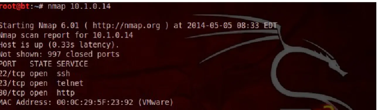 Figura 3.17 Escaneo de puertos y servicios con Nmap. 