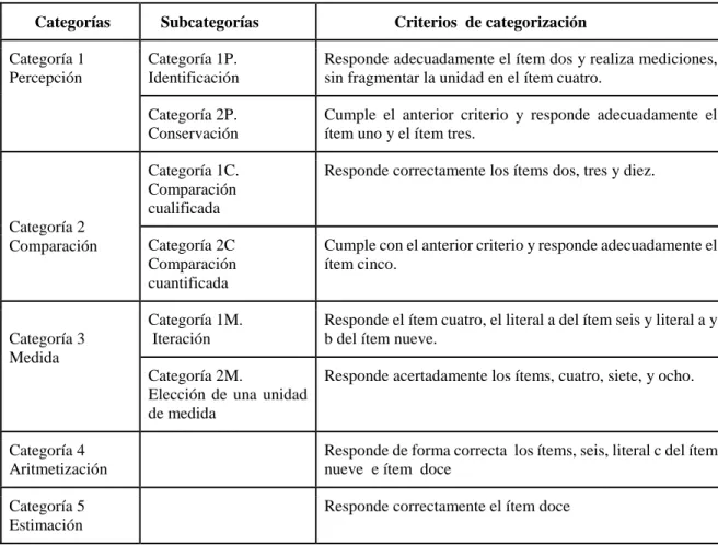 Tabla 3: Descripción de los criterios de categorización. 