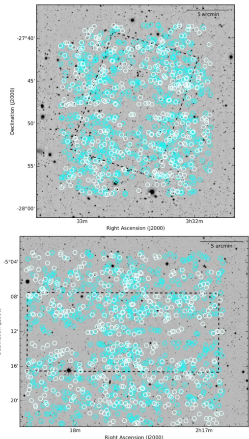 Figure 5. Finding charts showing the location of the VANDELS spectroscopic targets within the CDFS (top) and UDS (bottom) fields