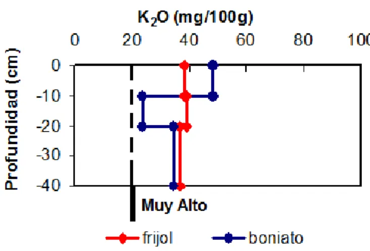 Figura 3.6 K 2 O asimilable para los dos cultivos en las diferentes profundidades del  suelo