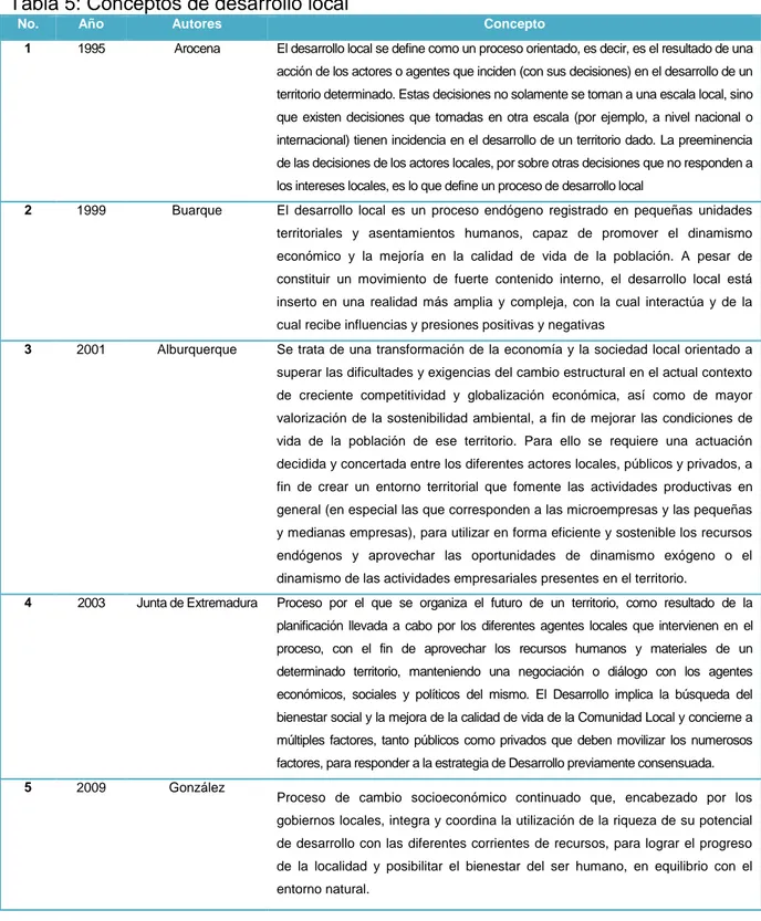 Tabla 5: Conceptos de desarrollo local 