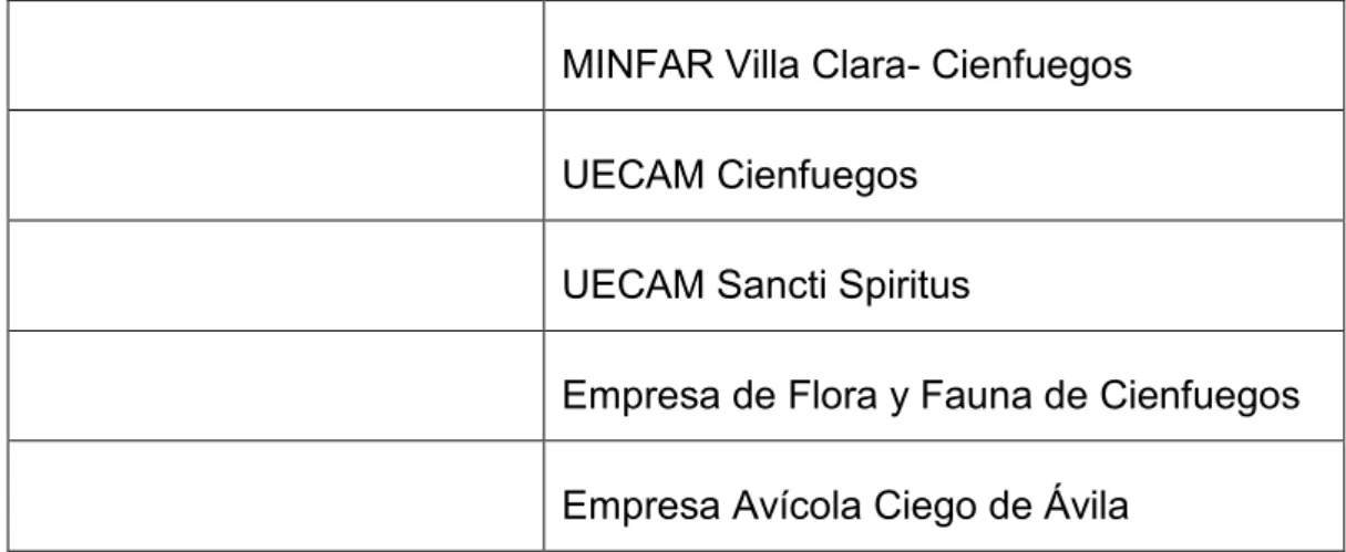 Tabla 2. Muestra de diagnóstico externo.