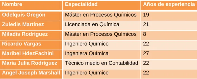 Tabla 2.1: Información sobre los expertos. 
