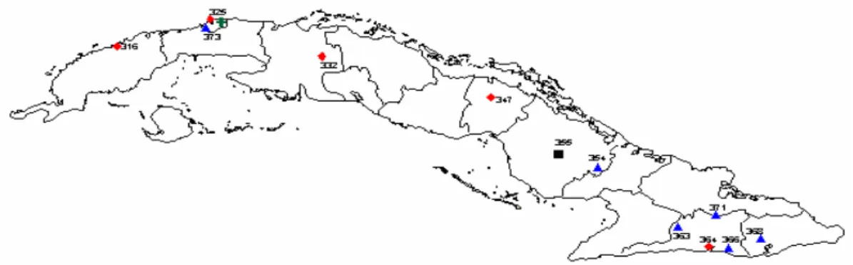 Figura 1.1. Red de estaciones de medición de la contaminación atmosférica y la lluvia, ozono  estratosférico y  LIDAR para medición de aerosoles estratosféricos