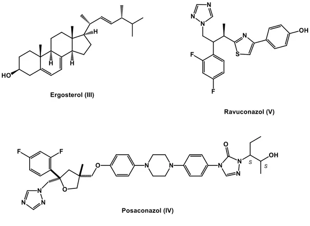 Figura 5. Estructuras químicas de ergosterol y derivados de triazol.