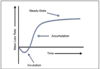 Figure 2.3 Scheme of material removal rates as a function of time for the erosion process (Wood et al.,  2013)