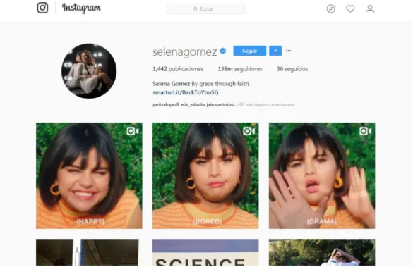 Figura  14 Perfil de Selena Gómez en Instagram Fuente: Instagram App 