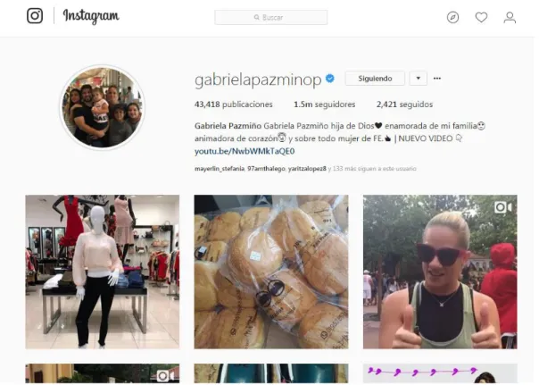 Figura  16 Perfil de Gabriela Pazmiño en Instagram  Fuente: Instagram App 