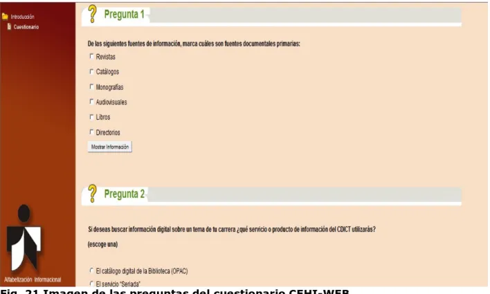 Fig. 21 Imagen de las preguntas del cuestionario CEHI-WEB 