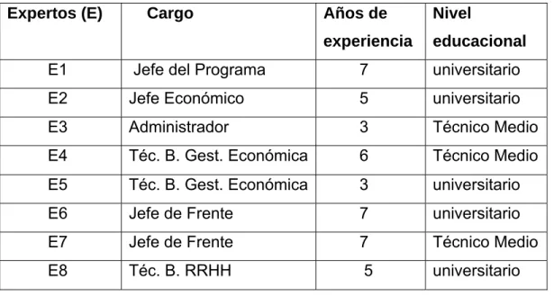 Figura 3: Tabla con datos de los expertos. 