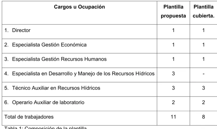 Tabla 1: Composición de la plantilla. 