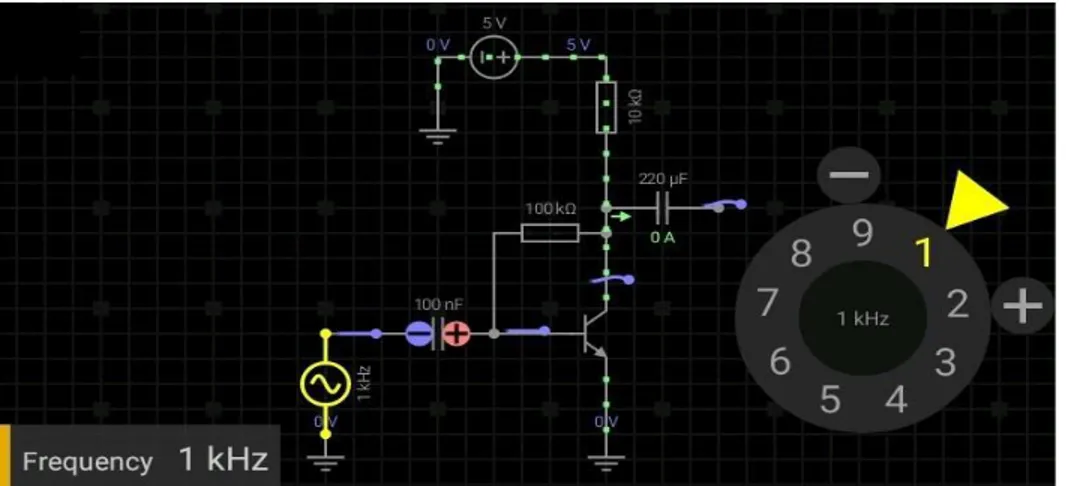 Figura 2.3. Ajuste de la frecuencia de la fuente sinusoidal con el mando analógico en  EveryCircuit